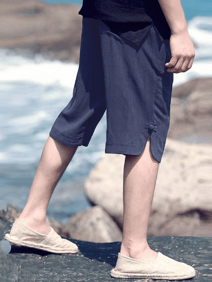 Mens 100% Cotton Breathable Summer Baggy Loose Drawstring Casual Shorts - MRSLM