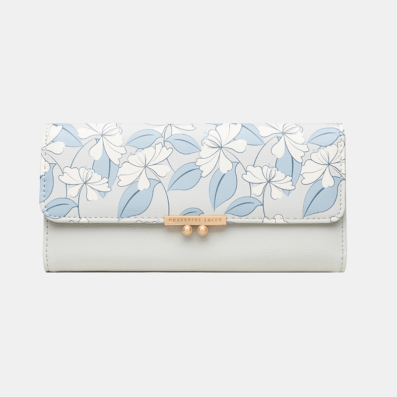 Women Plants 9 Card Slots Floral Trifold Wallet Purse - MRSLM