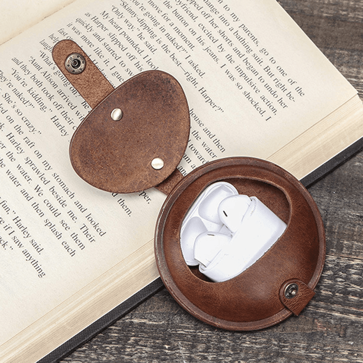 Men Retro Genuine Leather Coins Bag Bluetooth Headset - MRSLM