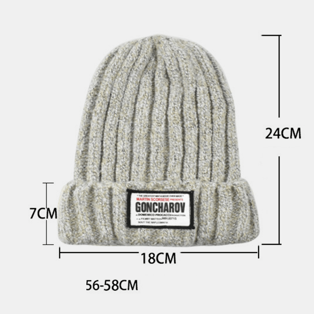 Unisex Mixed Color Knitted Jacquard Letter Cloth Patch All-Match Warmth Beanie Hat - MRSLM