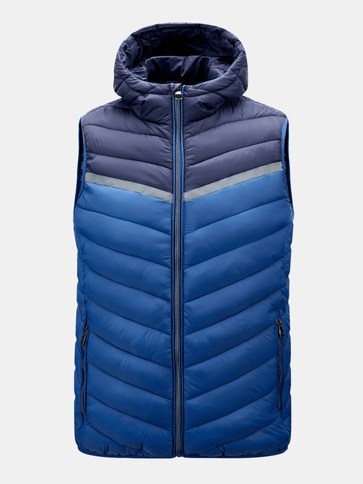 Mens Patchwork Zip up Quilted Casual Padded Hooded Vests with Pocket - MRSLM