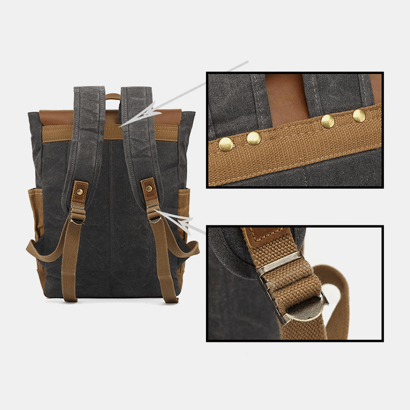 Men Retro Vintage Canvas Leather Backpack Sports Climbing Bag Travel Anti-Theft Backpack - MRSLM