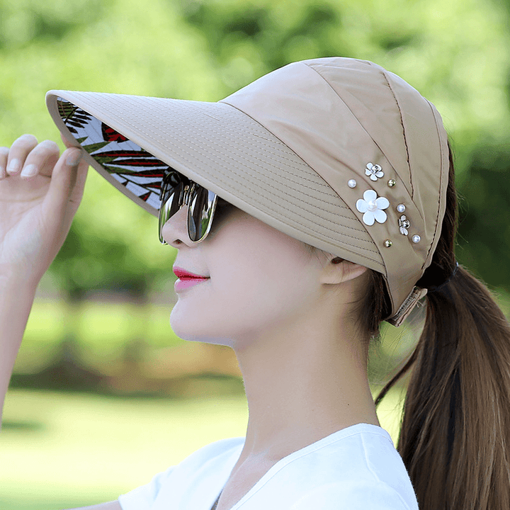 Women Ladies Summer Outdoor Anti-Uv Beach Sunscreen Sun Hat Flower Print Caps - MRSLM