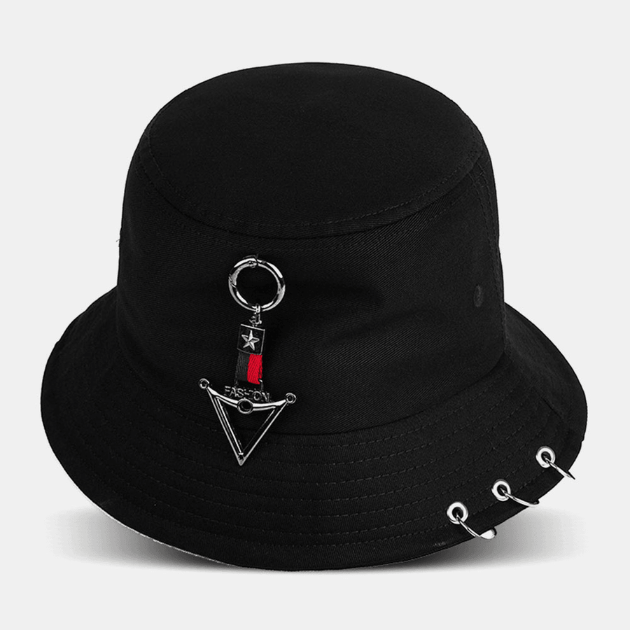 Men Solid Color Rivets Triangle Five-Pointed Star Decoration Fashion Sunshade Bucket Hat - MRSLM