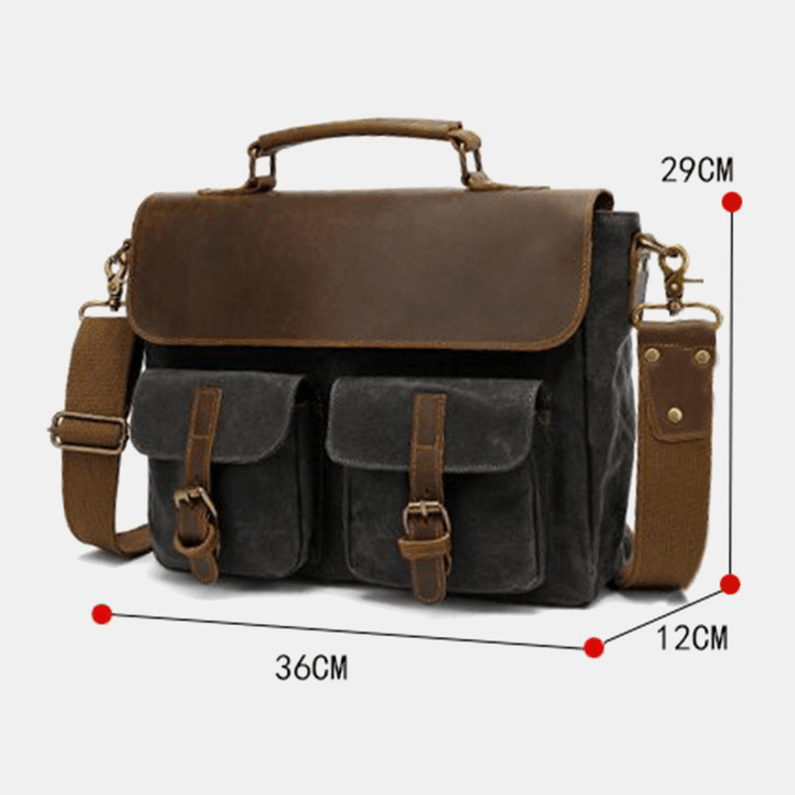 Men Vintage Multi-Pockets Wear-Resistant Genuine Leather Briefcase Crossbody Shoulder Bag - MRSLM