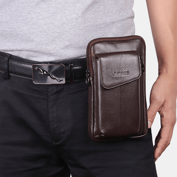 Men Genuine Leather 6.5 Inch Phone Bag Waist Bag Belt Bag Crossbody Bag - MRSLM