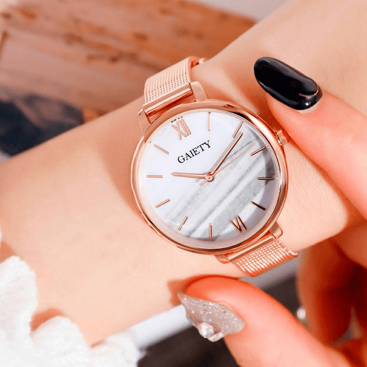 GAIETY G574 Colorful Rose Gold Steel Band Ladies Wrist Watch Ultra Thin Quartz Watch - MRSLM