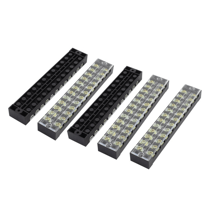 TB-2512 600V 25A 12 Position Terminal Block Barrier Strip Dual Row Screw Block Covered W/ Removable Clear Plastic Insulating Cover - MRSLM