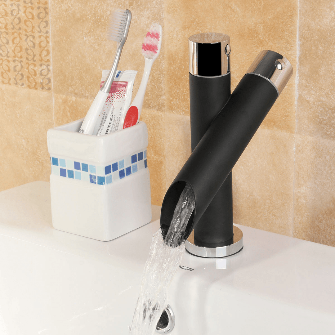 Widespread Bathroom Basin Faucet Oil Rubbed Bronze Waterfall Sink Mixer Tap - MRSLM