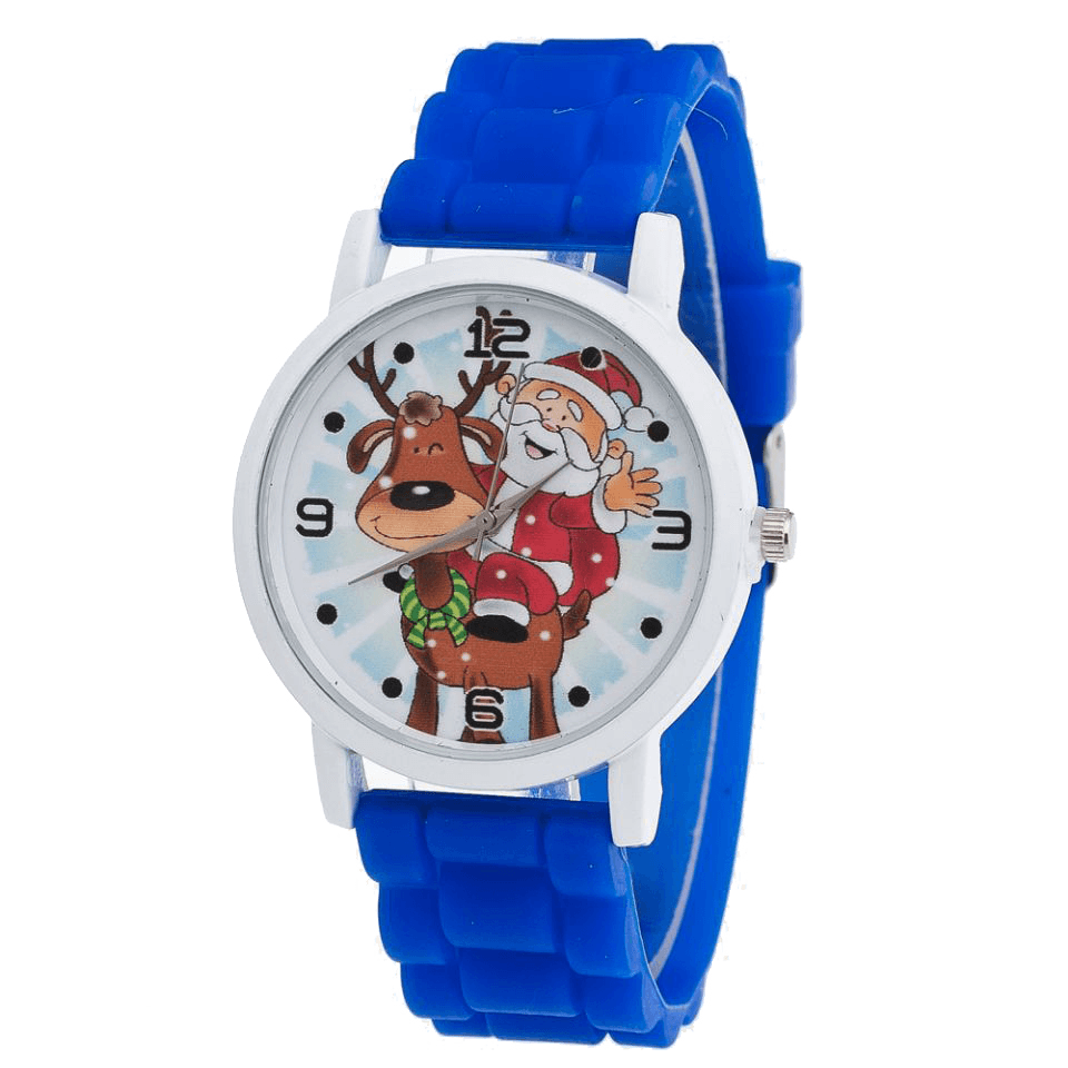 Cartoon Santa Claus and Reindeer Pattern Silicone Strap Watch Cute Kid Watch Fashion Children Quartz Watch - MRSLM