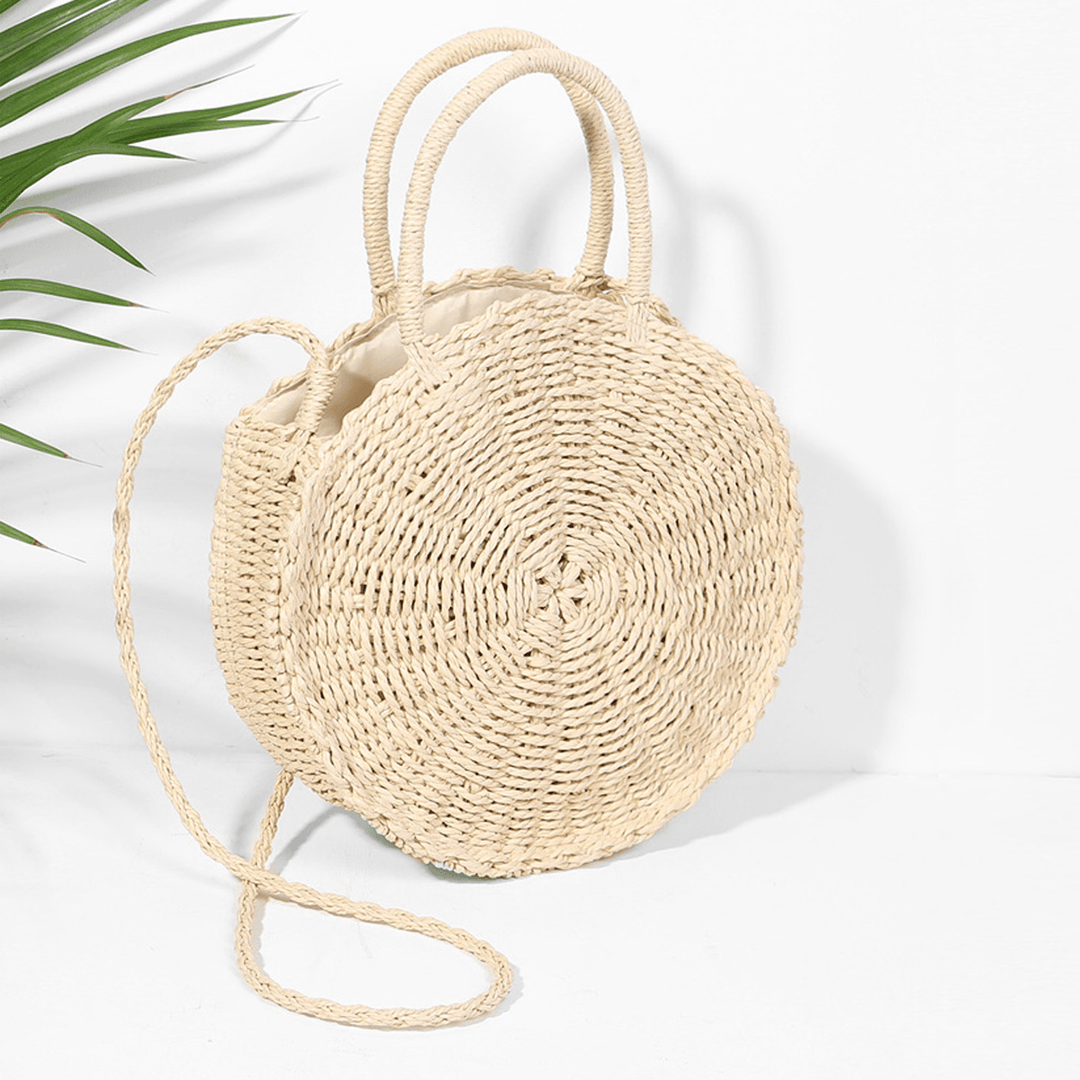 Women Hand Woven Bag round Rattan Straw Bohemia Style Beach Circle Beach Bags - MRSLM