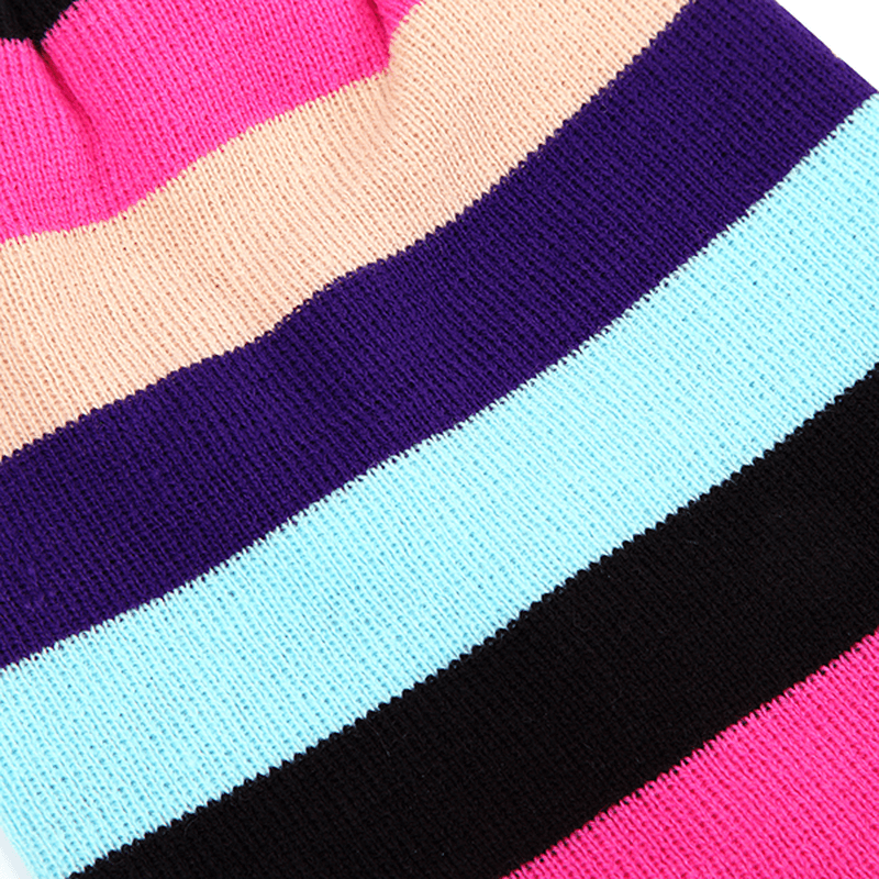 Women Beanies Striped Rainbow Colors Hat Cotton Knitted Hats Soft Beanie Gorro Cap - MRSLM