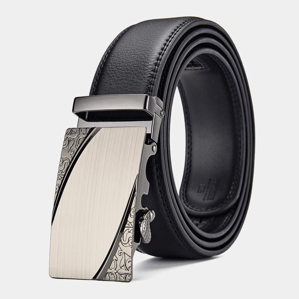 Men'S Leather 110/115/120/125CM Ratchet Dress Belt with Automatic Buckle Business Jeans Suits Cowhide Belt - MRSLM