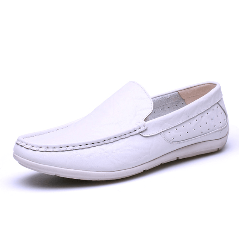 New Men Casual Outdoor Soft Comfortable Leather Slip on Flats Loafers Shoes - MRSLM