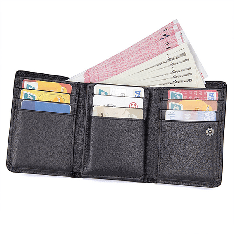 9 Card Slots Men Genuine Leather RFID Blocking Secure Wallet Minimalist Classic Card Holder - MRSLM