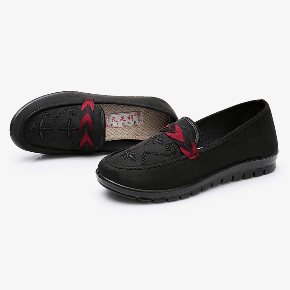 Women Flowers Embroidery Shallow Wearable Slip-On Loafers - MRSLM