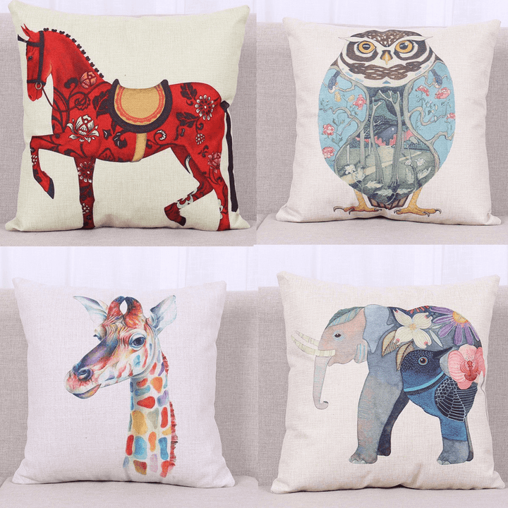 Fashion Animal Cotton Linen Throw Pillow Case Waist Cushion Cover Home Sofa Car Decor - MRSLM