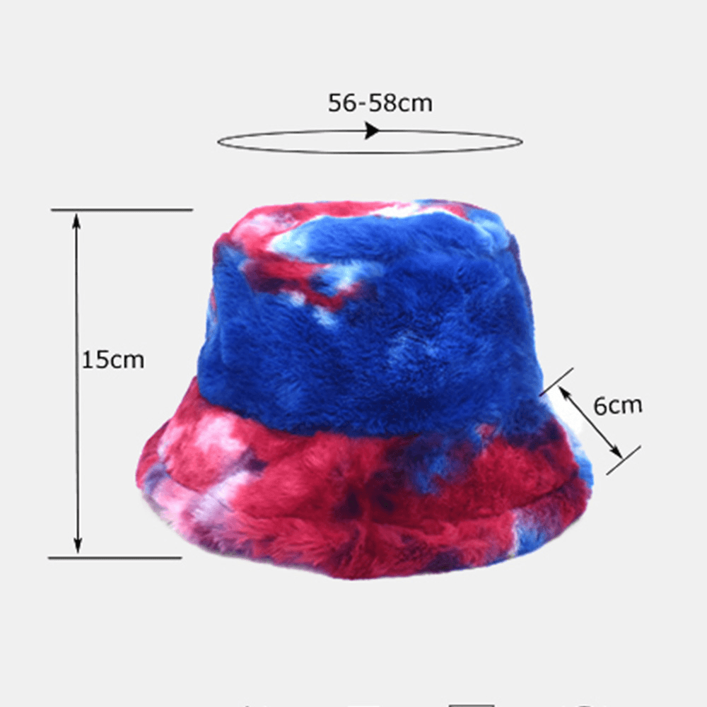 Unisex Faux Rabbit Fur Colorful Gradient Tie-Dye Bucket Hat Winter Thicken Warmth Windproof Fashion Sunshade Hat - MRSLM