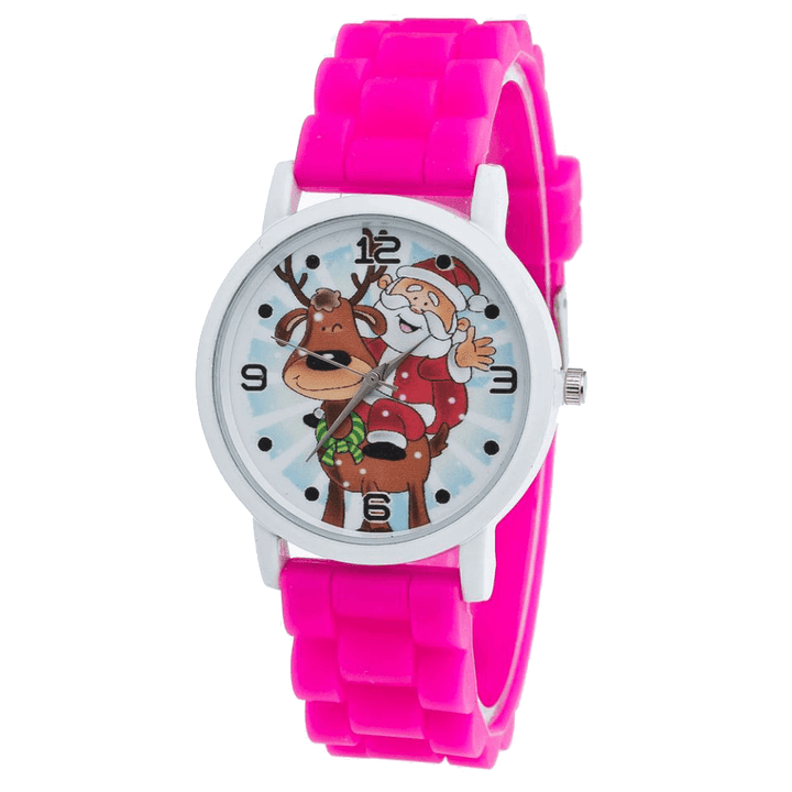 Cartoon Santa Claus and Reindeer Pattern Silicone Strap Watch Cute Kid Watch Fashion Children Quartz Watch - MRSLM