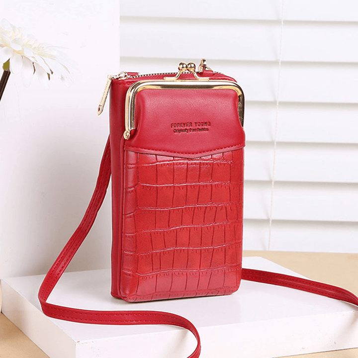 Women Alligator Pattern Embossed Vertical Large Capacity Zipper Wallet Portable 6.5 Inch Phone Bag Shoulder Bag Crossbody Bag - MRSLM