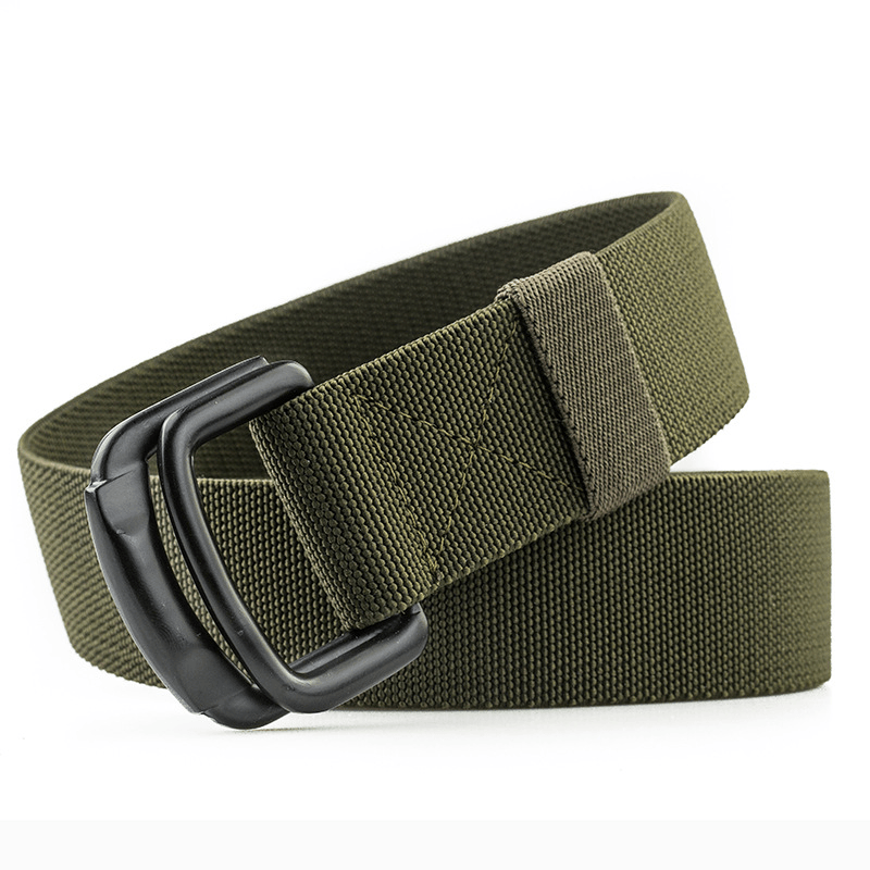 125CM Men Casual Double-Ring Elastic Braided Belt Metal Buckle Canvas Belt - MRSLM