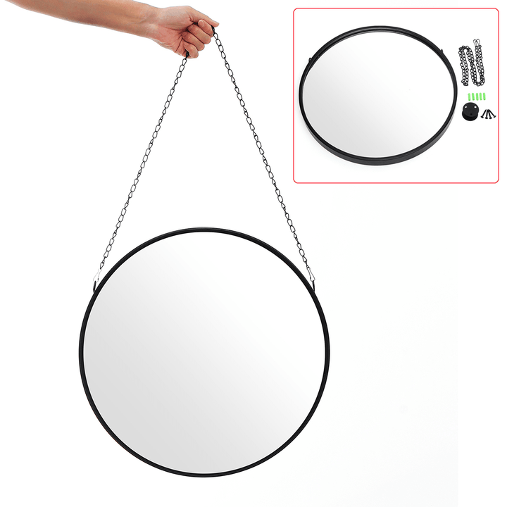 Round Industrial Black Metal Mirrors Hanging Chain Wall Mounted Retro Decor - MRSLM