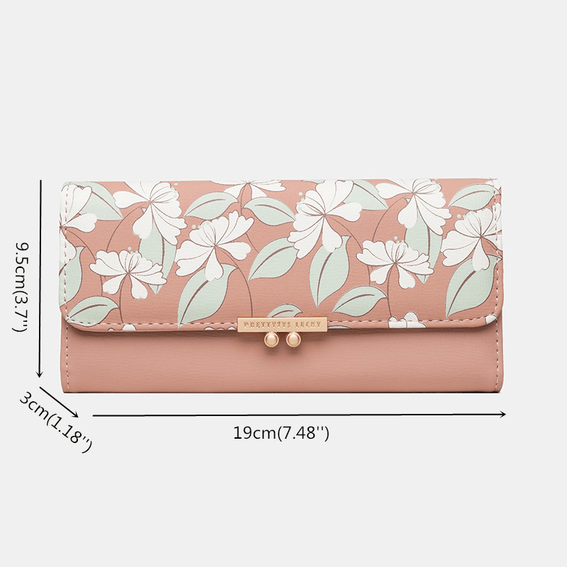 Women Plants 9 Card Slots Floral Trifold Wallet Purse - MRSLM