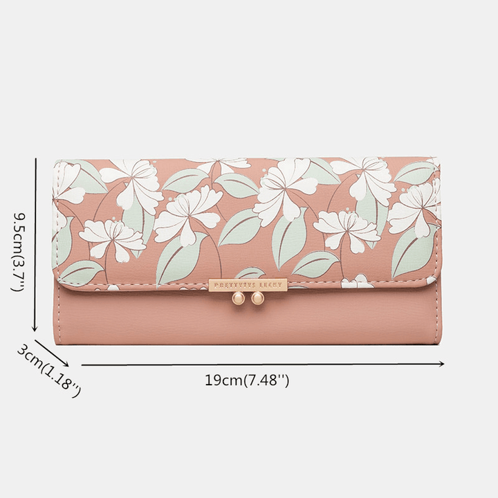 Women Plants 9 Card Slots Floral Trifold Wallet Purse - MRSLM