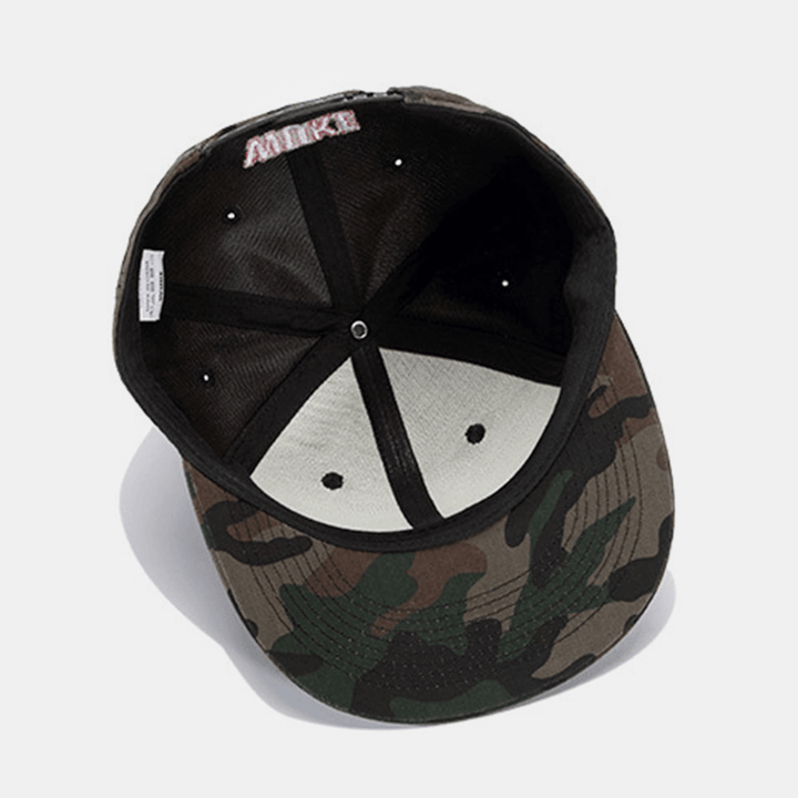 Unisex Camouflage Letters Cartoon Skull Embroidery Big Flat Brim Hip Hop Fashion Baseball Cap - MRSLM