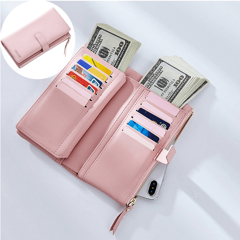 Women Faux Leather Tri-Fold 22 Card Slot Wallet Casual Solid Phone Purse Long Wallet - MRSLM