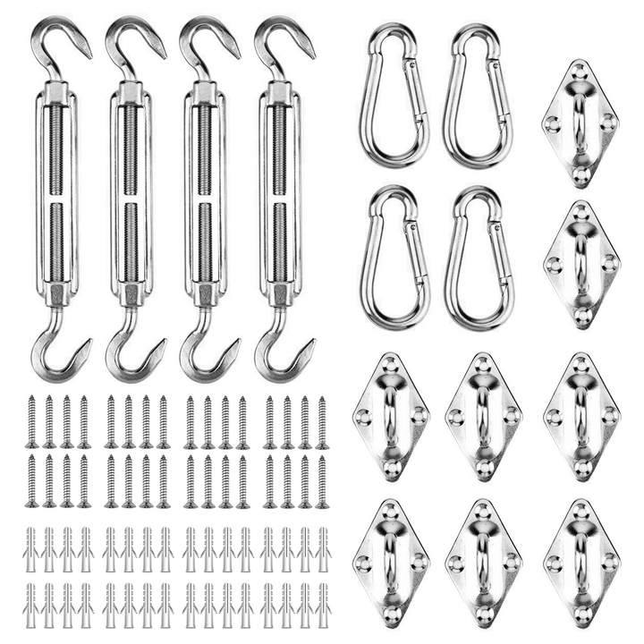 NASUM 80PCS Shade Sail Hardware Parasols Tents Hooks Climbing Buckles Screws Stainless Steel Tent Accessories for Outdoor Garden Courtyard - MRSLM