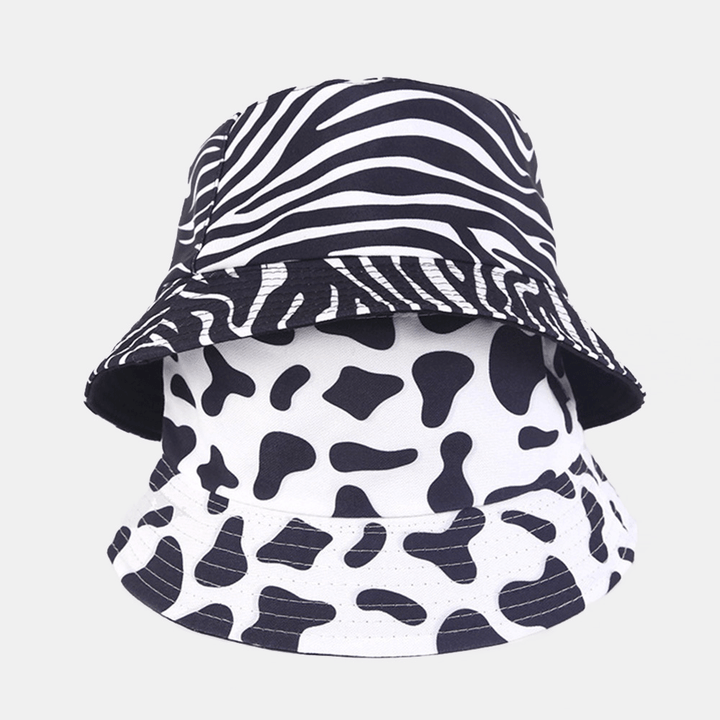 Women Double-Side-Wear Zebra Cow Panda Pattern Print Bucket Hat Fashion Casual All-Match Sunscreen Beach Hat - MRSLM