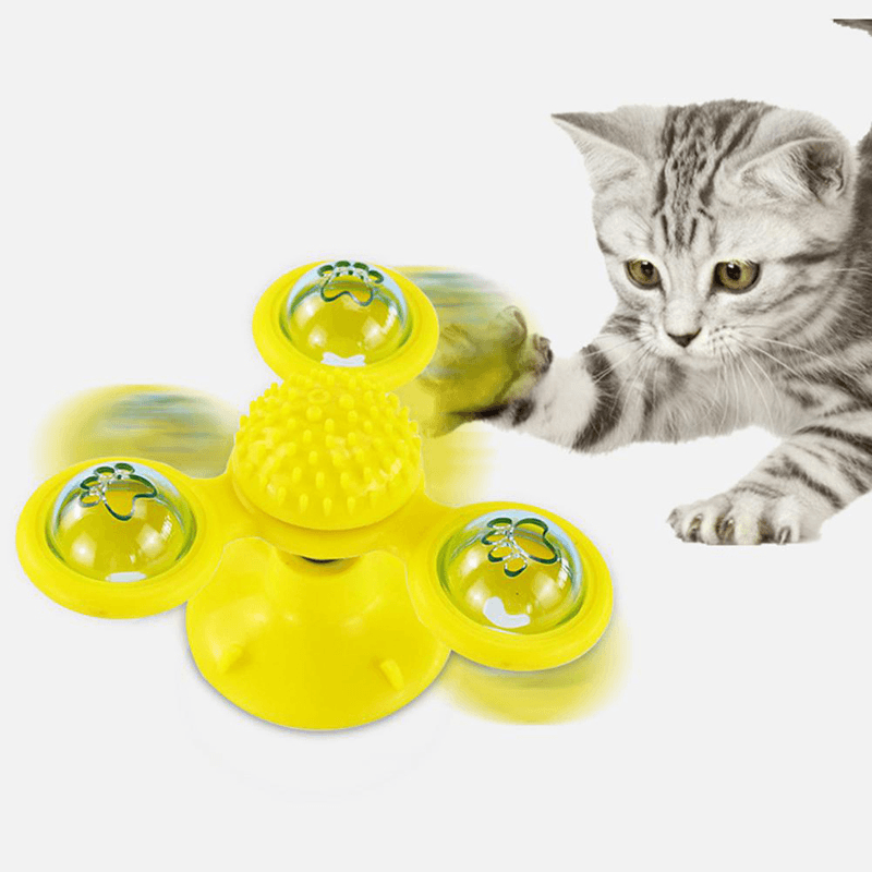 Rotating Three Head Windmill Cat Toy Scratching Hair Pet Cat Interactive Toy - MRSLM