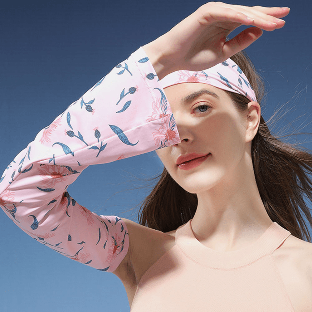 Women Ice Silk Flower Pattern Printing Long Sun Protection Sleeves Thin Breathable Driving Arm Guard Glove - MRSLM