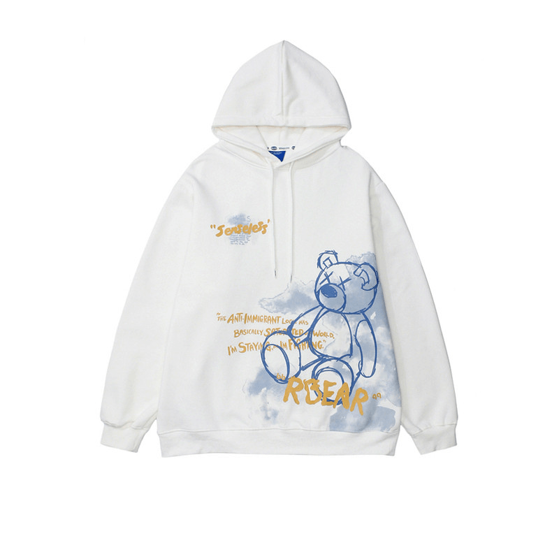 Bear Graphic Print Hoodie - MRSLM