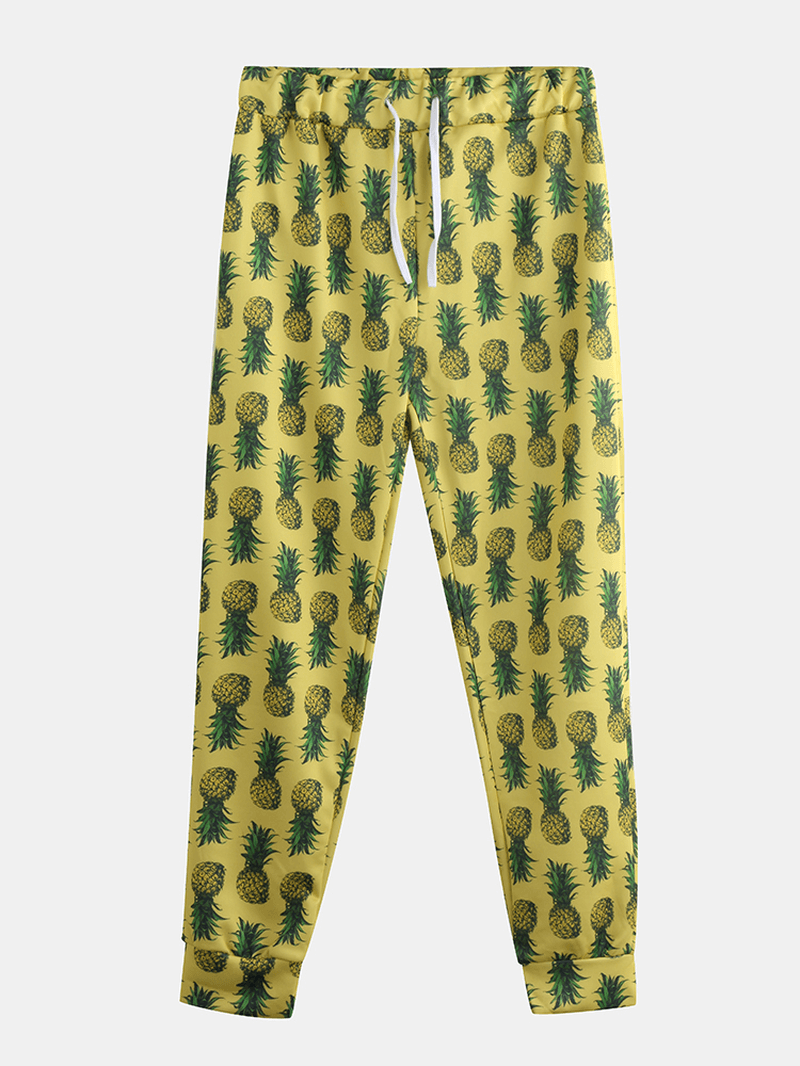 Men Pineapple Printed Hawaiian Style Cotton Casual Pants - MRSLM