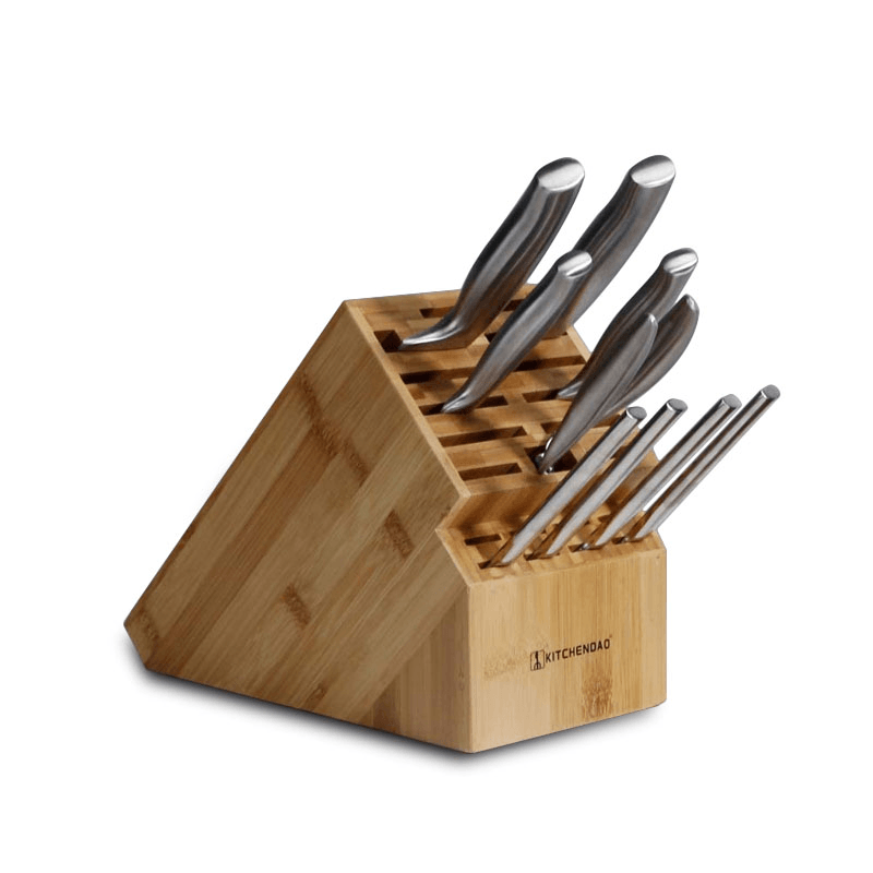 KITCHENDAO 20-Hole Wood Oblique Insert Kitchen Steak Knife Utensil Holder Knife Storage Drier Tool - MRSLM