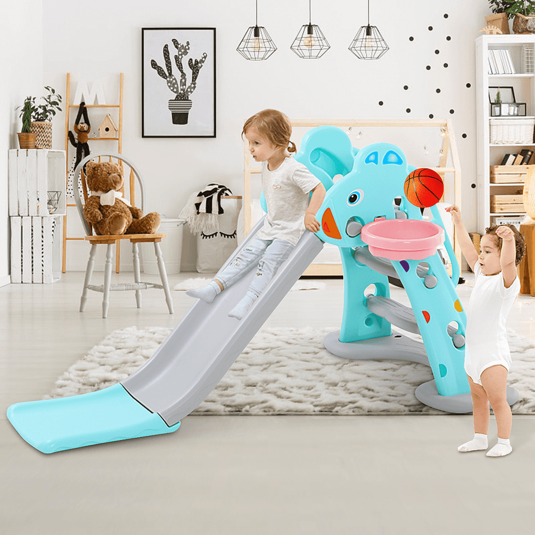 2-In-1 Kids Baby Slide Climber Multifunctional Basketball Frame Sports Toys Indoor Household Playground Children Gift for 0-6 Years Old - MRSLM