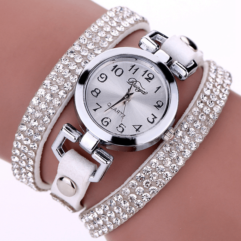 DUOYA Casual Style Crystal Ladies Bracelet Watch Luxury Fine Leather Winding Women Quartz Watches - MRSLM