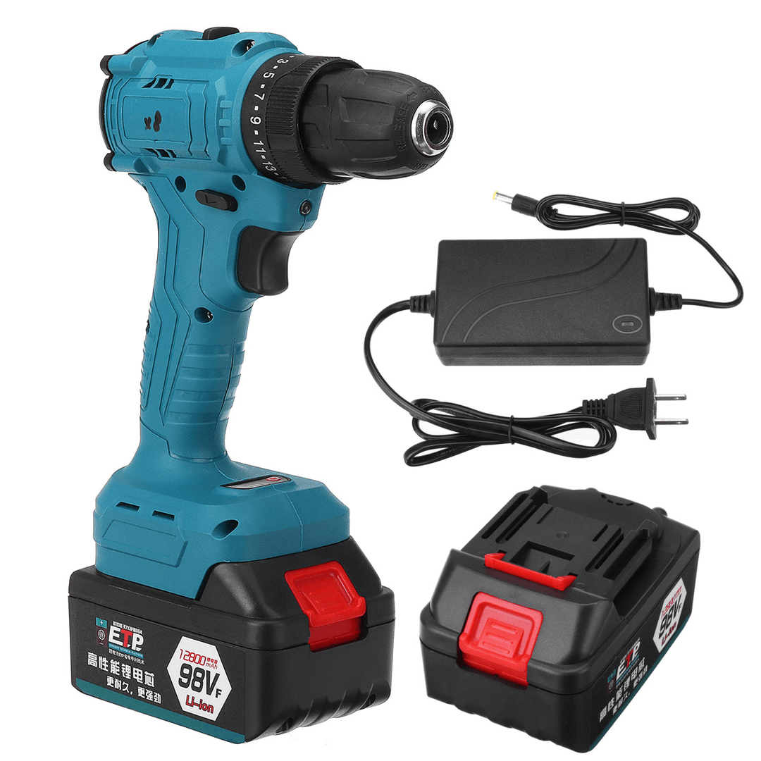 98VF 2000R/Min Electric Drill LED Cordless Screwdriver Power Tool W/ 1Pc or 2Pcs Battery - MRSLM