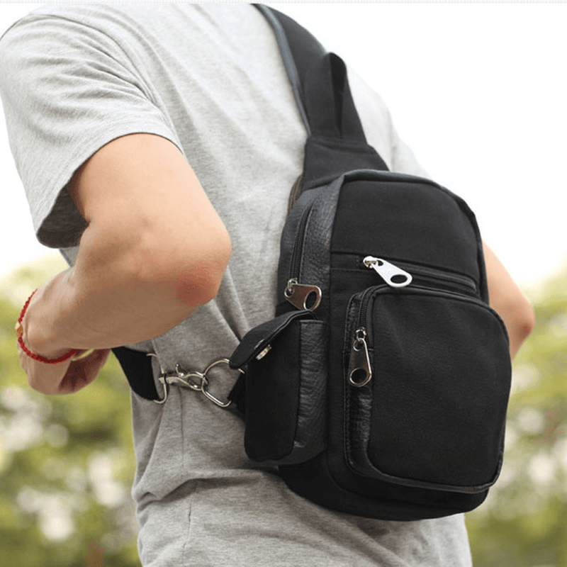 Men Canvas Travel Waist Bag Outdoor Sport Crossbody Bag - MRSLM