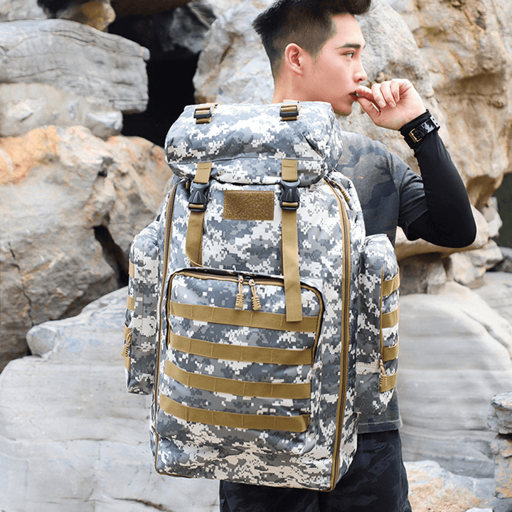 80L Waterproof Molle Camo Tactical Backpack Military Army Camping Backpack Travel Rucksack Outdoor Hiking Climbing Bag - MRSLM