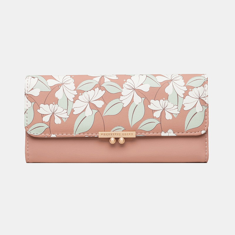 Women Plants 9 Card Slots Floral Trifold Wallet Purse - MRSLM