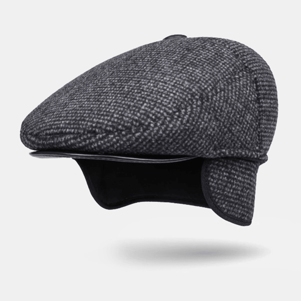 Men Casual Autumn Winter Warm Ear Protection Thicken Forward Hat Outdoor Cool-Protection Newsboy Cap Berets Flat Hat Driving Hat - MRSLM