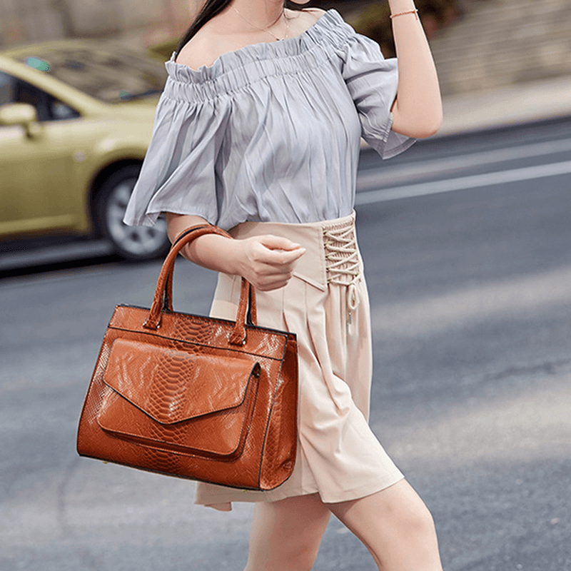 Women Snake Pattern Tote Bag Casual Large Capacity Crossbody Bag Handbag - MRSLM