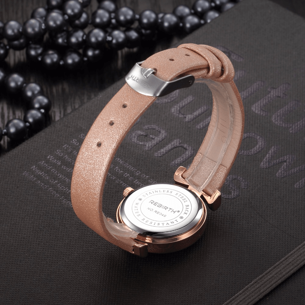 REBIRTH RE049 Simple Design Clock Women Wrist Watch Leather Strap Quartz Watches - MRSLM