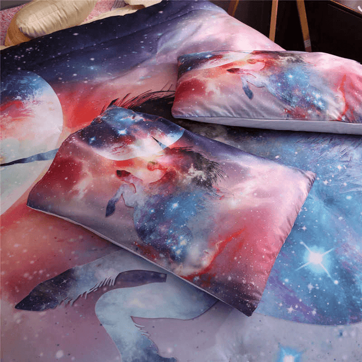 3 PCS Bedding Sets Watercolor Unicorn Campanula Quilt Cover Pillowcase for Queen Size - MRSLM