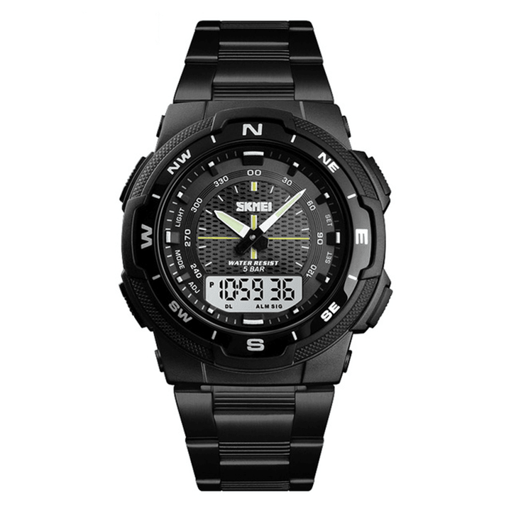 SKMEI 1370 Stainless Steel Waterproof Chrono Dual Digital Watch Business Style Men Wrist Watch - MRSLM