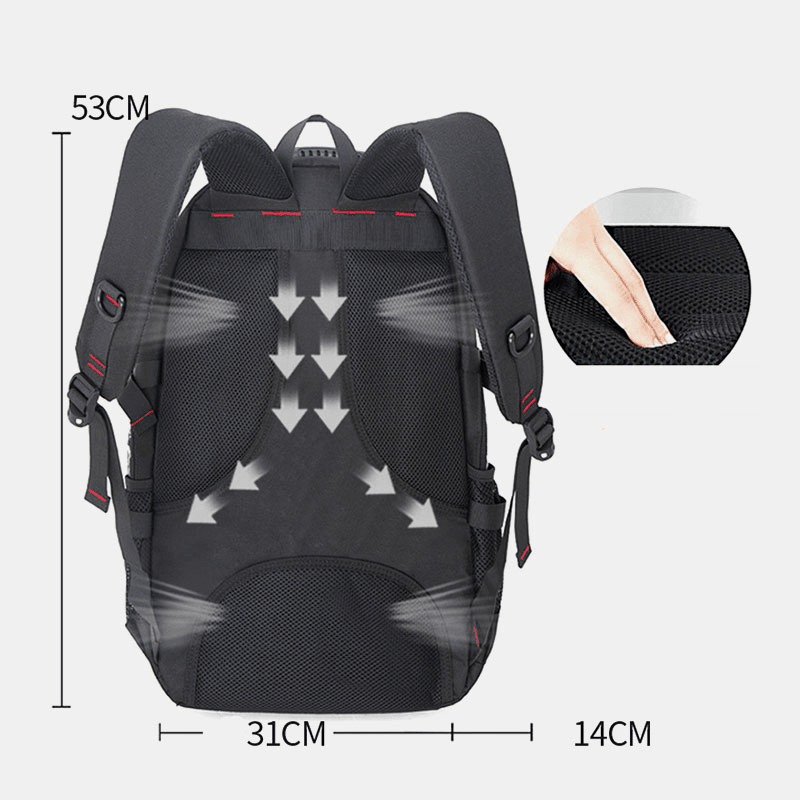 Men Large Capacity Outdoor Waterproof USB Charging Multi-Pocket 14 Inch Laptop Bag Travel Climbing Backpack - MRSLM