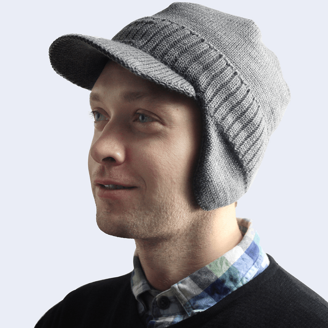 Men'S Velvet Hat with Eaves Autumn and Winter Pullover Cap Bib Set Ear Protection Warm Woolen Cap - MRSLM